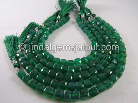 Green Onyx Faceted Cube Shape Beads
